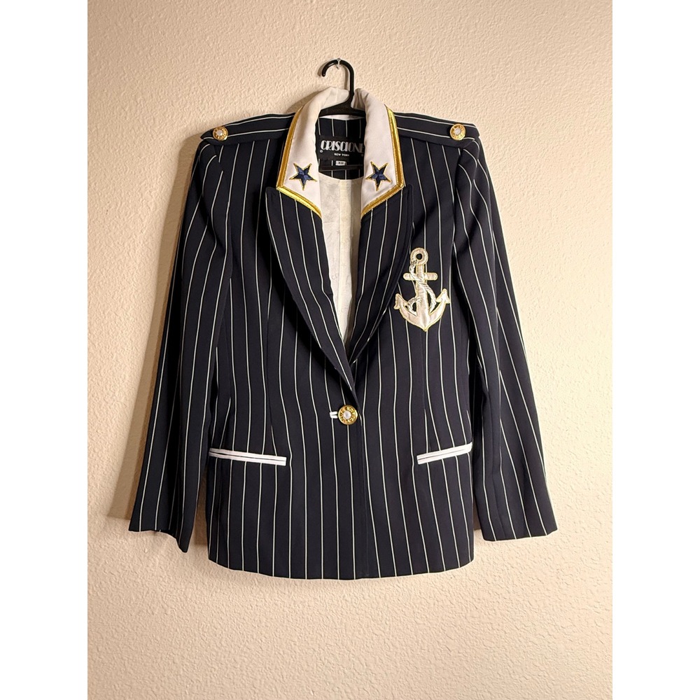 Vintage Criscione New York Blazer Pinstripe Nautical Anchor Military Navy XS